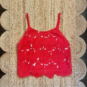Alice + Olivia Red Lace Crop Tank Top